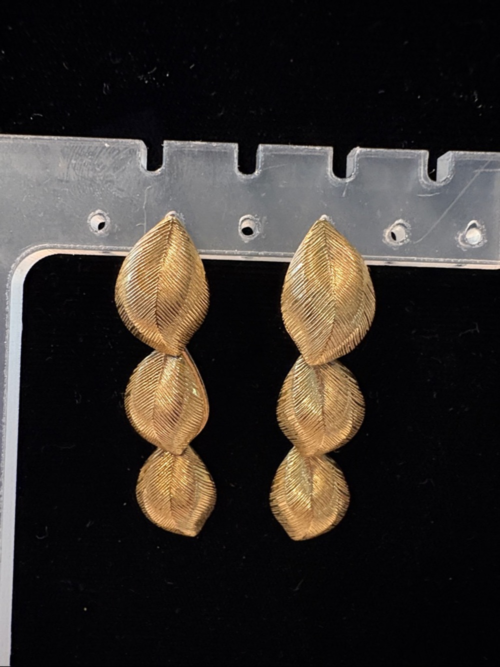 Source Unknown Gold Leaf Trio Drop Earrings